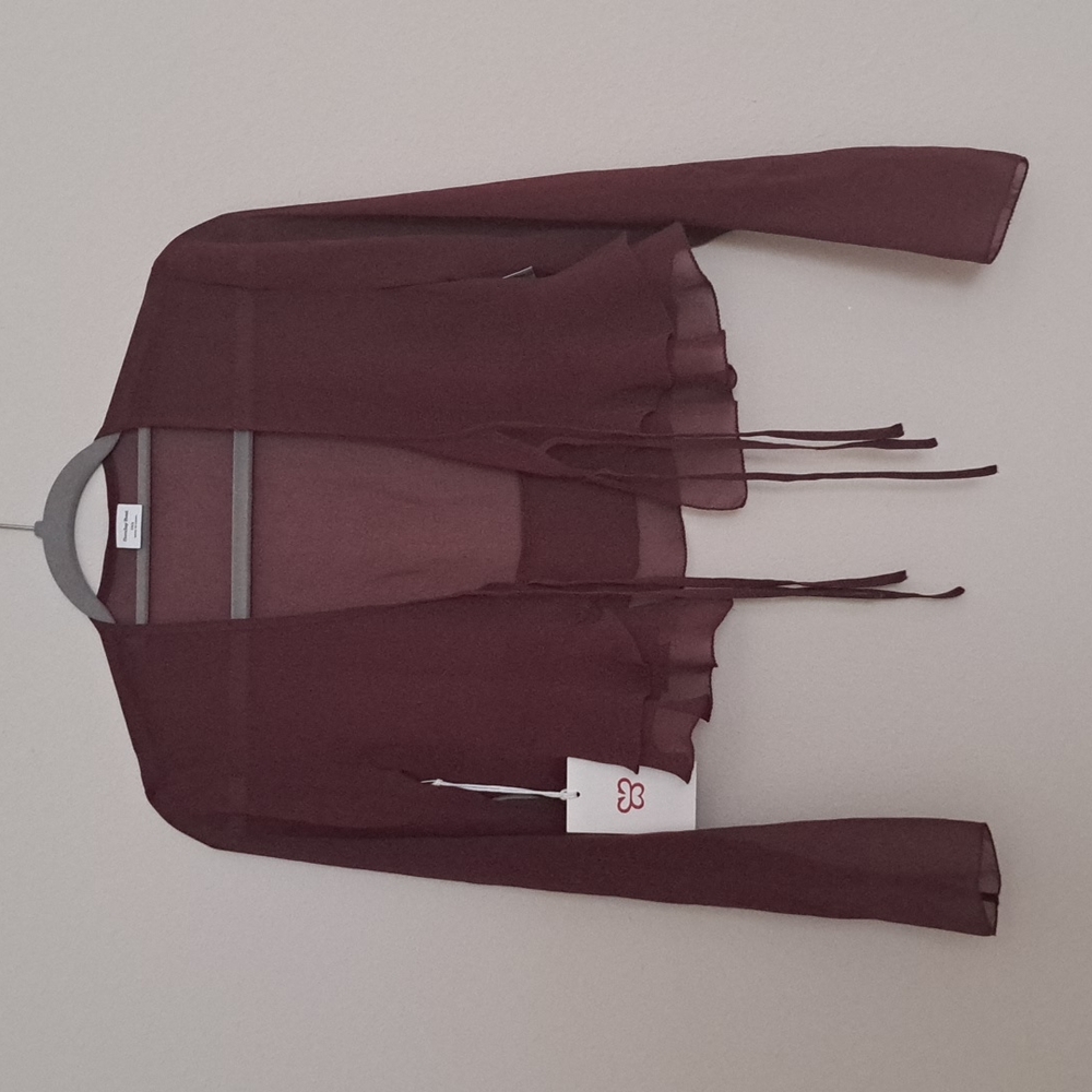 ARITZIA Sunday Best Crop Peplum Burgundy Sheer Cardigan size 2XS
